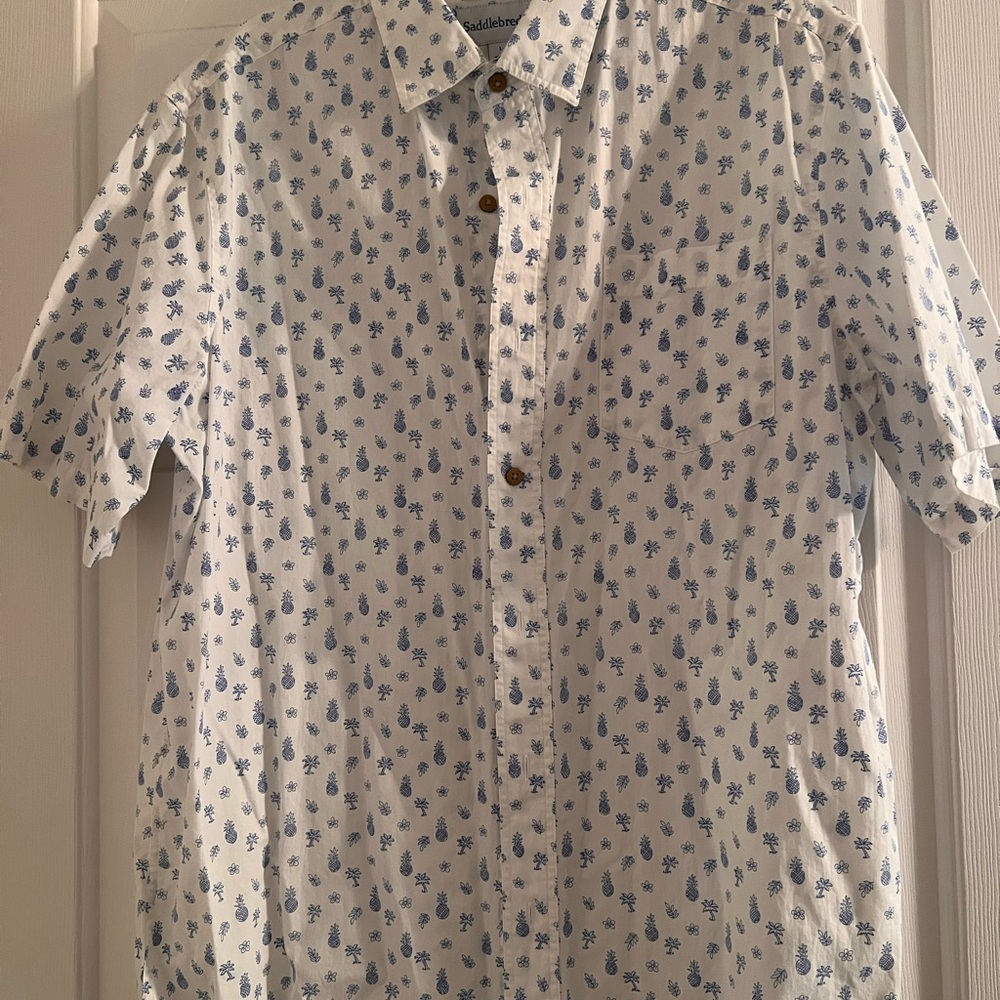 Saddlebred White Dress Shirt with Geometric Pattern